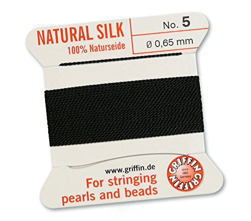 Griffin Perlenschnur, 100 % Naturseide, Schwarz, 2 m mit einer Nadel, Größe 0,65 mm Griffin Perlenschnur, 100 % Naturseide, Schwarz, 2 m mit einer Nadel, Größe 0,65 mm von Griffin Since 1866 Germany