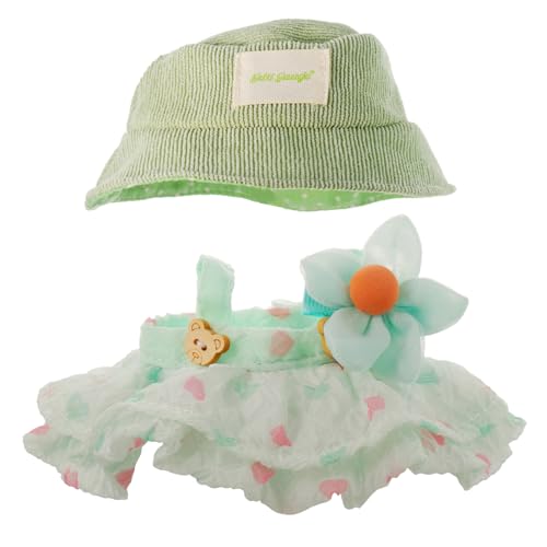Kleidung für 17 cm große Puppe, Rock-Set für Puppen, 2-teiliges Set, Hutrock-Outfit, Premium-Mode, süßes Kleid für 17 cm Puppenzubehör (keine Puppe) (Grün) von GrillGauge