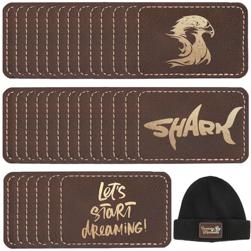 50 Stück blanko Kunstleder-Hut-Patches mit Klebstoff, laserbarer Kunstleder-Patch, Kunstleder-Patches für Hüte, individuelle Stoffreparatur, Nähen, Laserzubehör (7,6 x 5,1 cm) (Rustic Gold – Rechteck) von GrliTra