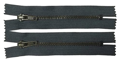 2 Reißverschlüsse Metall für Jeans 12 cm dunkelgrau altmessing von Großhandel für Schneiderbedarf