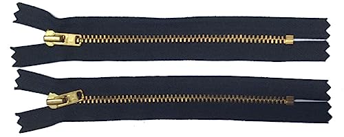 2 Reißverschlüsse Metall für Jeans 14 cm schwarz gold YKK von Großhandel für Schneiderbedarf
