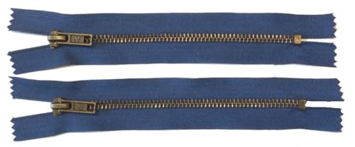 2 Reißverschlüsse Metall für Jeans 16 cm jeans altmessing von Großhandel für Schneiderbedarf