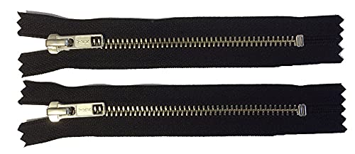 2 Reißverschlüsse Metall für Jeans 18 cm schwarz/Silber YKK von Großhandel für Schneiderbedarf