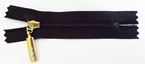 Großhandel für Schneiderbedarf Reißverschluss Kunststoff Nicht teilbar 8 cm schwarz mit Gold Strasszipper von Großhandel für Schneiderbedarf