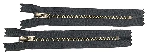 Reißverschlüsse Metall für Jeans 13 cm dunkel grau/altmessing YKK von Großhandel für Schneiderbedarf