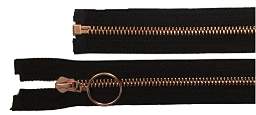 Reißverschluß Metall teilbar für Jacken 70 cm schwarz mit rose-goldener Kette von Großhandel für Schneiderbedarf