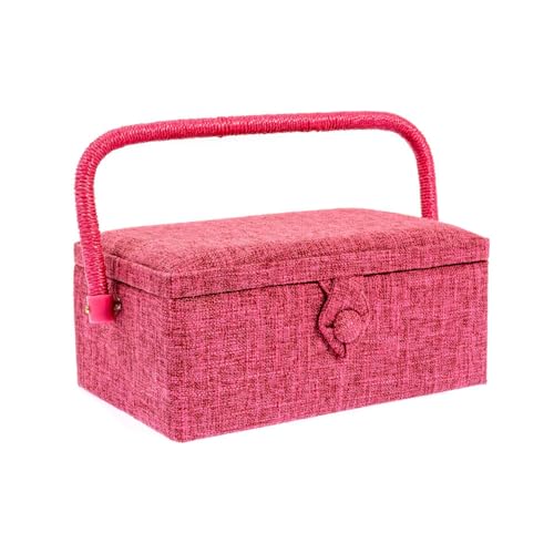 Nähkorb/Nähkästchen mit Stoffbezug pink (Größe S/L 23 x T 15 x H 11 cm) von Groves