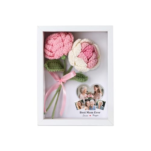 3D Bilderrahmen Personalisierte Häkelblumen-Schattenbox mit transparentem Acrylrahmen für Wand und Tisch Objektrahmen für Fotos, Objekte, Hochzeitsblumensträuße, DIY-Kunstwerke (Rose#2) von Grovjewfit