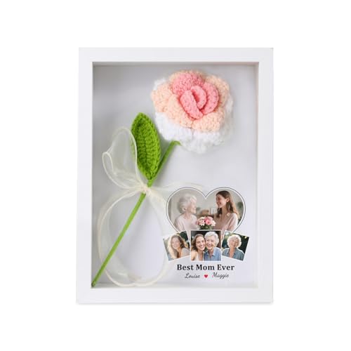 3D Bilderrahmen Personalisierte Häkelblumen-Schattenbox mit transparentem Acrylrahmen für Wand und Tisch Objektrahmen für Fotos, Objekte, Hochzeitsblumensträuße, DIY-Kunstwerke (Rose Blume#2) von Grovjewfit