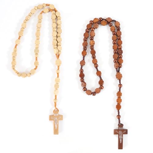 2x Oliven Holz Rosenkranz Katholisch mit Ausführung in 2 Arten von Teakholz | Rosenkranz Kette Holzperlen Kreuzförmig Handgemachte | Rosenkranz Armband Kreuz für Männer und Frauen | Rosenkranz Holz 2x Oliven Holz Rosenkranz Katholisch mit Ausführung in 2 Arten von Teakholz | Rosenkranz Kette Holzperlen Kreuzförmig Handgemachte | Rosenkranz Armband Kreuz für Männer und Frauen | Rosenkranz Holz von Grow Trendy