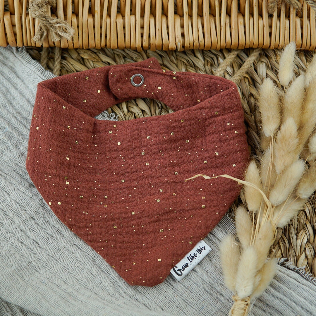 Babyhalstuch, Dreieckstuch Rost/Goldene Dots Babyhalstuch, Dreieckstuch Rost/Goldene Dots von GrowlikethisShop