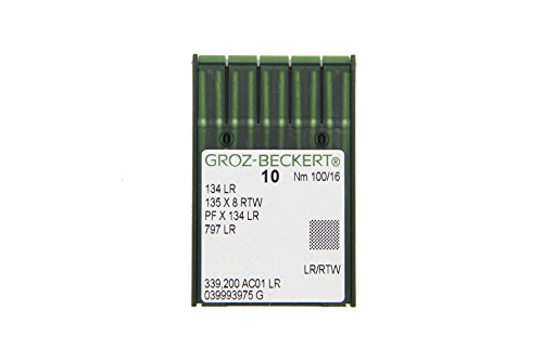 Groz-Beckert 10er Packung Leder-Nähnadeln 134 LR mit Rundkolben und Schneidspitze für Industrienähmaschinen (Nm. 100/16) von Groz-Beckert