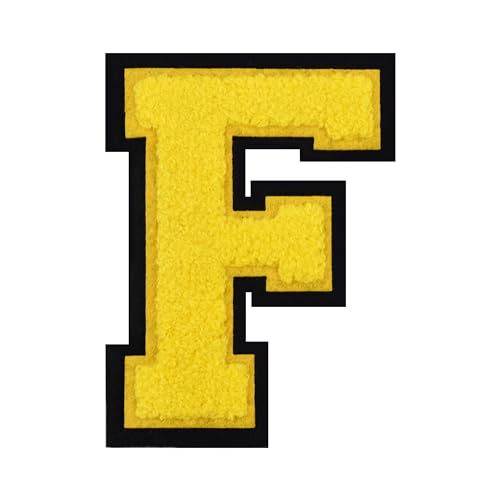 11,4 cm Bügelbild Buchstaben Patch Gelb Chenille Varsity Large Letterman Jacket Patch für Kleidung (Gelb-F) von Grozon