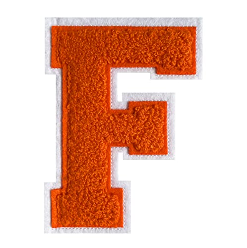 Chenille-Buchstaben-Flicken zum Aufbügeln, für Kleidung, Varsity-Buchstaben, Patch, Letterman, Jacke, Orange, F von Grozon
