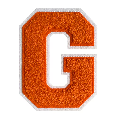 11,4 cm Chenille-Buchstaben-Aufnäher, orange, zum Aufbügeln, für Kleidung, Varsity, Buchstaben-Patches, Letterman-Jacken-Patches (Orange-G) von Grozon