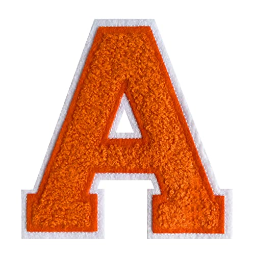 11,4 cm Chenille-Buchstaben-Aufnäher, orange, zum Aufbügeln, für Kleidung, Varsity, Buchstaben-Patches, Letterman-Jacken-Patches (orange-A) von Grozon