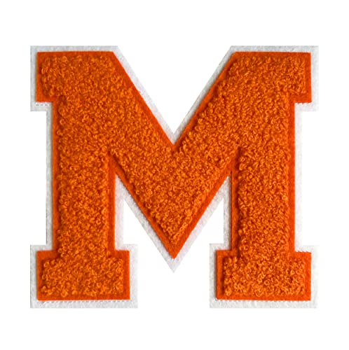 11,4 cm Chenille-Buchstaben-Aufnäher, orange, zum Aufbügeln, für Kleidung, Varsity-Buchstaben-Patches, Letterman-Jacken-Patches (Orange-M) von Grozon