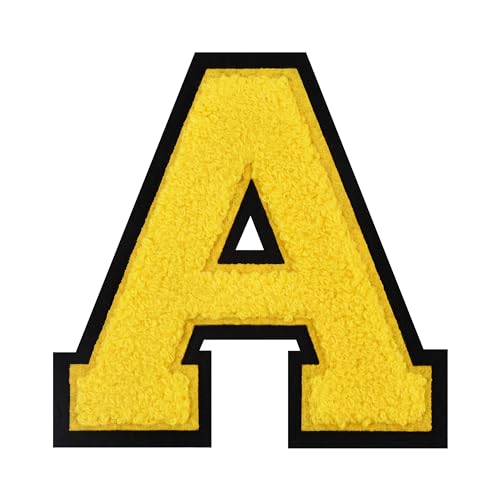 11,4 cm große Buchstaben-Patches zum Aufbügeln, gelber Chenille-Buchstaben-Patches, großer Letterman-Jacke-Aufnäher für Kleidung (Gelb-A) von Grozon