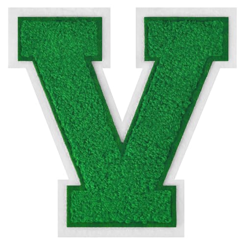 GROZON 11,4 cm Letterman Letterman Letters Chenille Embroidered Patch Varsity Letter Patches Iron on Letter Patches for Clothing Jackets Sportswear Jeans Bags (Green, V) von Grozon