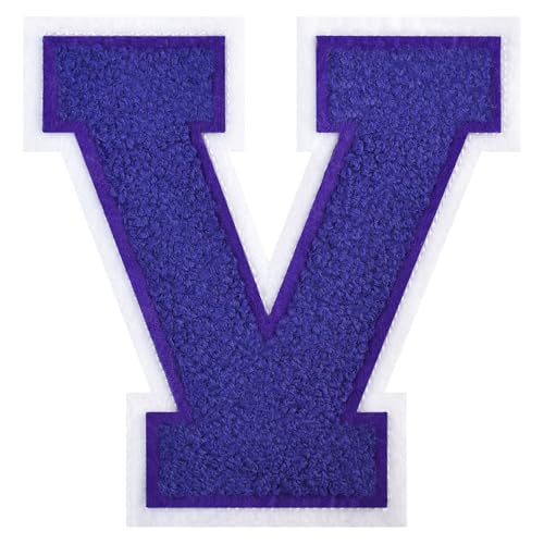 GROZON 11,4 cm Letterman Letterman Letters Chenille Embroidered Patch Varsity Letter Patches Iron on Letter Patches for Clothing Jackets Sportswear Jeans Bags (Lila, V) von Grozon