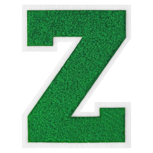 GROZON 15,2 cm große grüne Chenille-Buchstaben-Aufnäher, große Buchstaben zum Aufbügeln, Letterman, Jacke, Patch, Varsity-Patch, Chenille, bestickter Aufnäher für Kleidung von Grozon