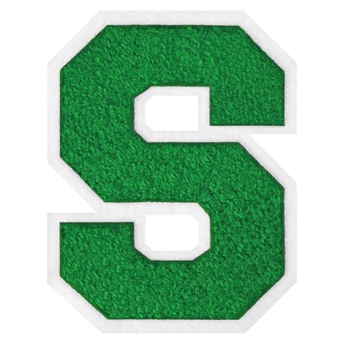 GROZON 15,2 cm große grüne Chenille-Buchstaben-Aufnäher, große Buchstaben zum Aufbügeln, Letterman, Jacke, Patch, Varsity-Patch, Chenille, bestickter Aufnäher für Kleidung von Grozon