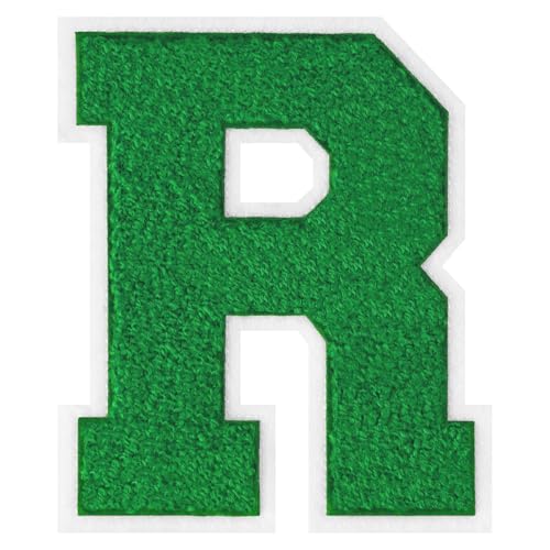 GROZON 15,2 cm große grüne Chenille-Buchstaben-Aufnäher, große Buchstaben zum Aufbügeln, Letterman, Jacke, Patch, Varsity-Patch, Chenille, bestickter Aufnäher für Kleidung von Grozon