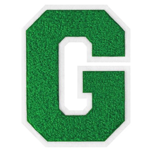 GROZON 15,2 cm große grüne Chenille-Buchstaben-Aufnäher, große Buchstaben zum Aufbügeln, Letterman, Jacke, Patch, Varsity-Patch, Chenille, bestickter Aufnäher für Kleidung von Grozon