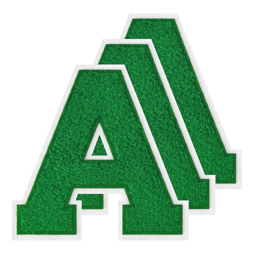 GROZON 3 x Grüner Letterman-Jacken-Aufnäher, 11,4 cm, Chenille-Buchstaben-Aufnäher, große Buchstaben zum Aufbügeln, bestickte Buchstaben zum Aufnähen, für Bastelarbeiten, Kleidung, Jacken, Hemden von Grozon