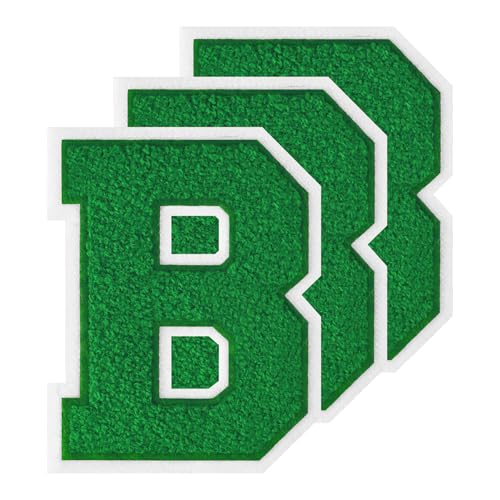 GROZON 3 x Grüner Letterman-Jacken-Aufnäher, 11,4 cm, Chenille-Buchstaben-Aufnäher, große Buchstaben zum Aufbügeln, bestickte Buchstaben zum Aufnähen, für Bastelarbeiten, Kleidung, Jacken, Hemden von Grozon
