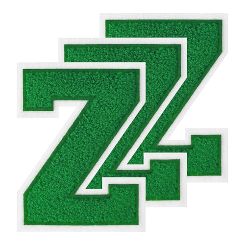 GROZON 3 x Grüner Letterman-Jacken-Aufnäher, 11,4 cm, Chenille-Buchstaben-Aufnäher, große Buchstaben zum Aufbügeln, bestickte Buchstaben zum Aufnähen, für Bastelarbeiten, Kleidung, Jacken, Hemden von Grozon
