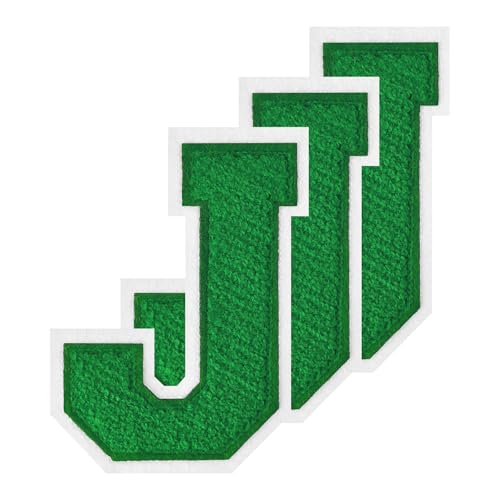 GROZON 3 x Grüner Letterman-Jacken-Aufnäher, 11,4 cm, Chenille-Buchstaben-Aufnäher, große Buchstaben zum Aufbügeln, bestickte Buchstaben zum Aufnähen, für Bastelarbeiten, Kleidung, Jacken, Hemden von Grozon