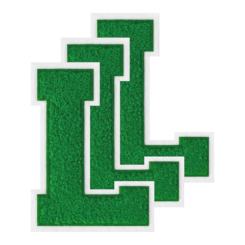 GROZON 3 x Grüner Letterman-Jacken-Aufnäher, 11,4 cm, Chenille-Buchstaben-Aufnäher, große Buchstaben zum Aufbügeln, bestickte Buchstaben zum Aufnähen, für Bastelarbeiten, Kleidung, Jacken, Hemden von Grozon