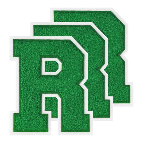 GROZON 3 x Grüner Letterman-Jacken-Aufnäher, 11,4 cm, Chenille-Buchstaben-Aufnäher, große Buchstaben zum Aufbügeln, bestickte Buchstaben zum Aufnähen, für Bastelarbeiten, Kleidung, Jacken, Hemden von Grozon