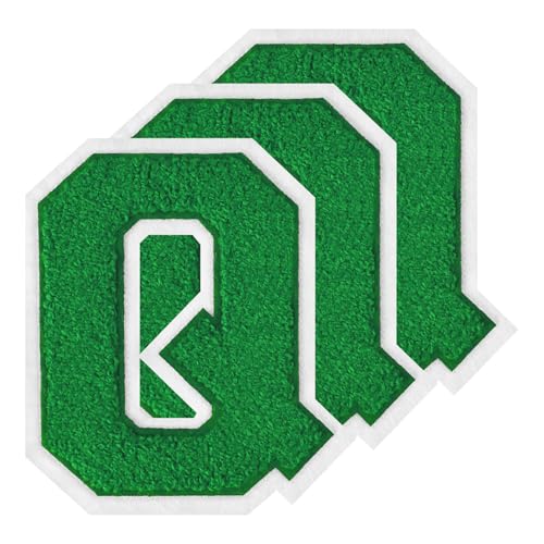 GROZON 3 x Grüner Letterman-Jacken-Aufnäher, 11,4 cm, Chenille-Buchstaben-Aufnäher, große Buchstaben zum Aufbügeln, bestickte Buchstaben zum Aufnähen, für Bastelarbeiten, Kleidung, Jacken, Hemden von Grozon