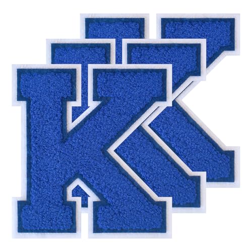 GROZON 3 x blaue Buchstabenaufnäher, Motiv: Letterman, Jacke, 11,4 cm, Chenille, zum Aufbügeln, große Buchstaben zum Aufbügeln, bestickte Buchstaben zum Aufnähen, für Bastelarbeiten, Kleidung, Jacken von Grozon