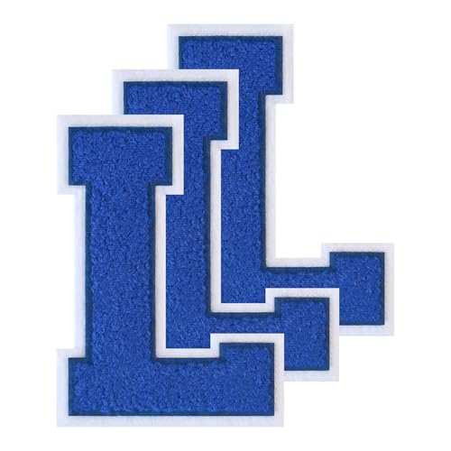 GROZON 3 x blaue Buchstabenaufnäher, Motiv: Letterman, Jacke, 11,4 cm, Chenille, zum Aufbügeln, große Buchstaben zum Aufbügeln, bestickte Buchstaben zum Aufnähen, für Bastelarbeiten, Kleidung, Jacken von Grozon
