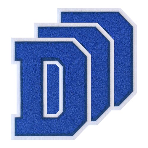 GROZON 3 x blaue Buchstabenaufnäher, Motiv: Letterman, Jacke, 11,4 cm, Chenille, zum Aufbügeln, große Buchstaben zum Aufbügeln, bestickte Buchstaben zum Aufnähen, für Bastelarbeiten, Kleidung, Jacken von Grozon