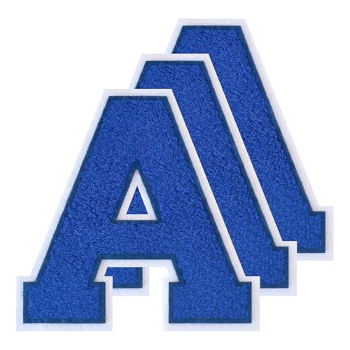 GROZON 3 x blaue Buchstabenaufnäher, Motiv: Letterman, Jacke, 11,4 cm, Chenille, zum Aufbügeln, große Buchstaben zum Aufbügeln, bestickte Buchstaben zum Aufnähen, für Bastelarbeiten, Kleidung, Jacken GROZON 3 x blaue Buchstabenaufnäher, Motiv: Letterman, Jacke, 11,4 cm, Chenille, zum Aufbügeln, große Buchstaben zum Aufbügeln, bestickte Buchstaben zum Aufnähen, für Bastelarbeiten, Kleidung, Jacken von Grozon