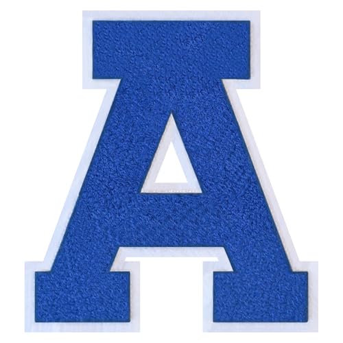 GROZON Blauer Chenille-Buchstaben-Aufnäher, groß, zum Aufbügeln, Letterman, Jacke, Patch, Varsity-Patch, zum Aufnähen, Chenille, bestickter Aufnäher für Kleidung von Grozon