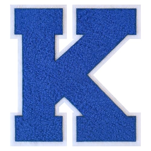 GROZON Blauer Chenille-Buchstaben-Aufnäher, groß, zum Aufbügeln, Letterman, Jacke, Patch, Varsity-Patch, zum Aufnähen, Chenille, bestickter Aufnäher für Kleidung von Grozon