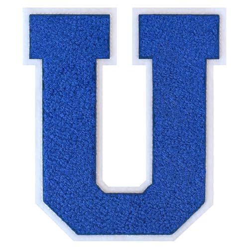 GROZON Blauer Chenille-Buchstaben-Aufnäher, groß, zum Aufbügeln, Letterman, Jacke, Patch, Varsity-Patch, zum Aufnähen, Chenille, bestickter Aufnäher für Kleidung von Grozon
