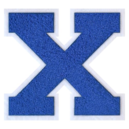 GROZON Blauer Chenille-Buchstaben-Aufnäher, groß, zum Aufbügeln, Letterman, Jacke, Patch, Varsity-Patch, zum Aufnähen, Chenille, bestickter Aufnäher für Kleidung von Grozon