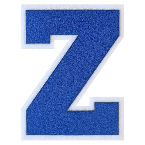 GROZON Blauer Chenille-Buchstaben-Aufnäher, groß, zum Aufbügeln, Letterman, Jacke, Patch, Varsity-Patch, zum Aufnähen, Chenille, bestickter Aufnäher für Kleidung von Grozon