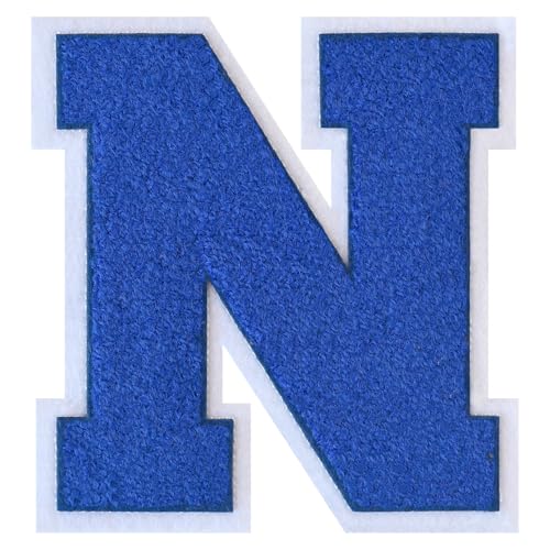 GROZON Blauer Chenille-Buchstaben-Aufnäher, groß, zum Aufbügeln, Letterman, Jacke, Patch, Varsity-Patch, zum Aufnähen, Chenille, bestickter Aufnäher für Kleidung von Grozon