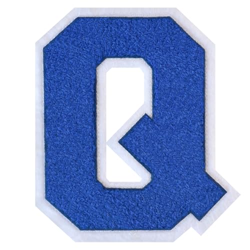 GROZON Blauer Chenille-Buchstaben-Aufnäher, groß, zum Aufbügeln, Letterman, Jacke, Patch, Varsity-Patch, zum Aufnähen, Chenille, bestickter Aufnäher für Kleidung von Grozon