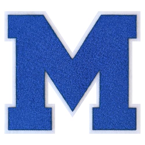 GROZON Blauer Chenille-Buchstaben-Aufnäher, groß, zum Aufbügeln, Letterman, Jacke, Patch, Varsity-Patch, zum Aufnähen, Chenille, bestickter Aufnäher für Kleidung von Grozon