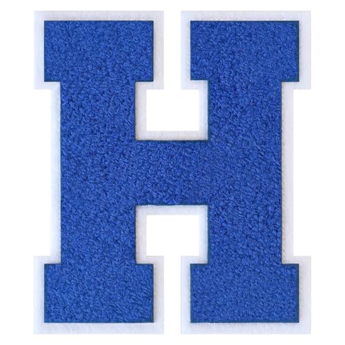 GROZON Blauer Chenille-Buchstaben-Aufnäher, groß, zum Aufbügeln, Letterman, Jacke, Patch, Varsity-Patch, zum Aufnähen, Chenille, bestickter Aufnäher für Kleidung von Grozon