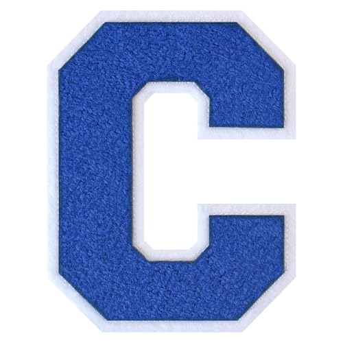GROZON Blauer Chenille-Buchstaben-Aufnäher, groß, zum Aufbügeln, Letterman, Jacke, Patch, Varsity-Patch, zum Aufnähen, Chenille, bestickter Aufnäher für Kleidung von Grozon