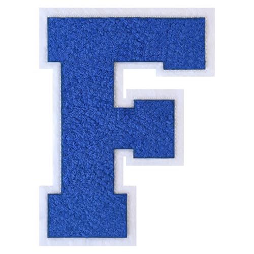 GROZON Blauer Chenille-Buchstaben-Aufnäher, groß, zum Aufbügeln, Letterman, Jacke, Patch, Varsity-Patch, zum Aufnähen, Chenille, bestickter Aufnäher für Kleidung von Grozon